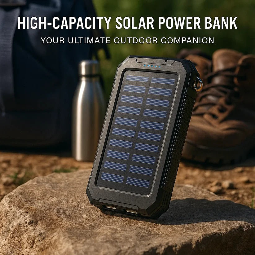 Solar Power Bank 500000mAh with Dual USB Ports and Built-in LED Lights, IP44 Waterproof