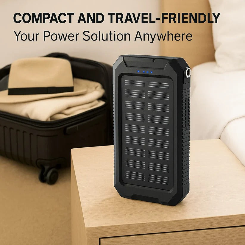 Solar Power Bank 500000mAh with Dual USB Ports and Built-in LED Lights, IP44 Waterproof