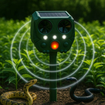 Solar-Powered Motion Activated Snake Repeller with Ultrasonic Sound and Flashing Light