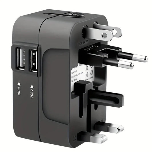 Universal Travel Adapter for American Outlets with Dual USB Charging Ports and Dual Voltage Support
