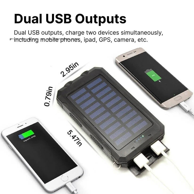 Solar Power Bank 500000mAh with Dual USB Ports and Built-in LED Lights, IP44 Waterproof