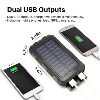 Solar Power Bank 500000mAh with Dual USB Ports and Built-in LED Lights, IP44 Waterproof