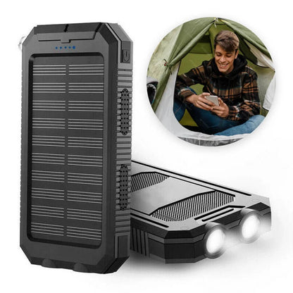 Solar Power Bank 500000mAh with Dual USB Ports and Built-in LED Lights, IP44 Waterproof