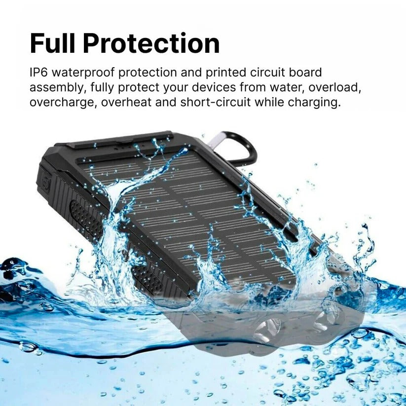 Solar Power Bank 500000mAh with Dual USB Ports and Built-in LED Lights, IP44 Waterproof