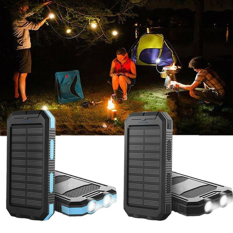 Solar Power Bank 500000mAh with Dual USB Ports and Built-in LED Lights, IP44 Waterproof