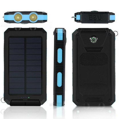 Solar Power Bank 500000mAh with Dual USB Ports and Built-in LED Lights, IP44 Waterproof
