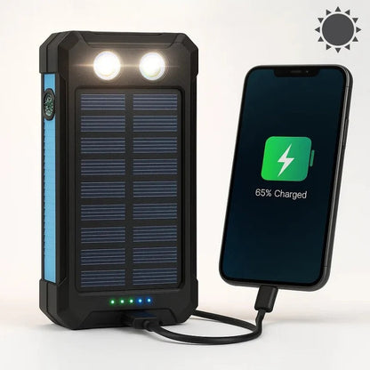 Solar Power Bank 500000mAh with Dual USB Ports and Built-in LED Lights, IP44 Waterproof