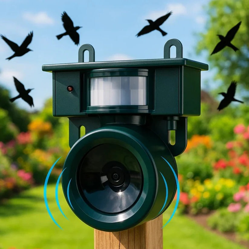 Solar Motion Sensor Bird Repeller with Predator Sound and Adjustable Frequency