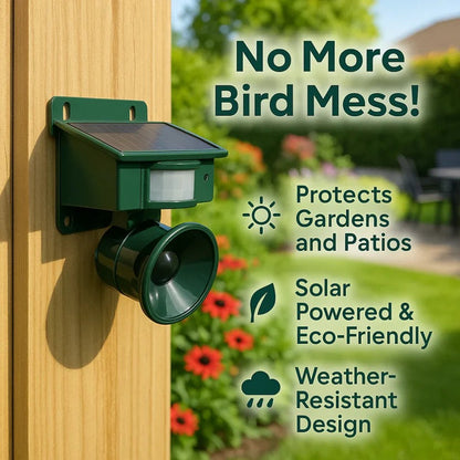 Solar Motion Sensor Bird Repeller with Predator Sound and Adjustable Frequency