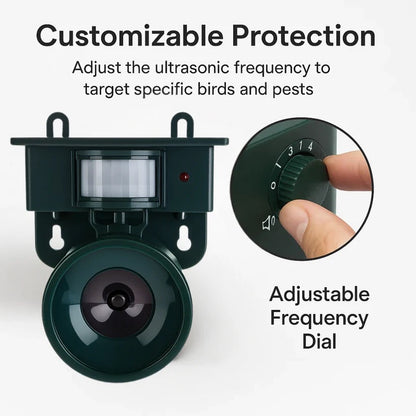 Solar Motion Sensor Bird Repeller with Predator Sound and Adjustable Frequency