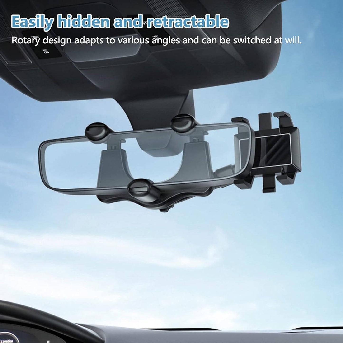 Rearview Mirror Phone Holder with 360 Degree Rotation and Foldable Arm