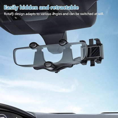 Rearview Mirror Phone Holder with 360 Degree Rotation and Foldable Arm