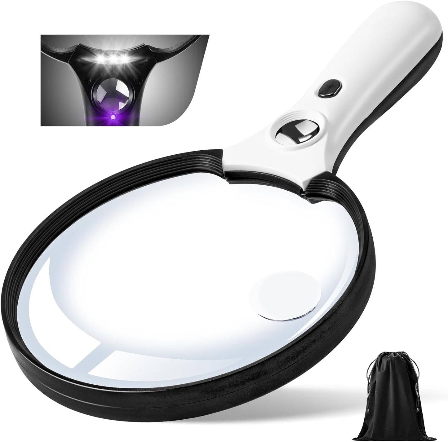 Magnifying Glass with Triple Zoom and UV Light, LED Illuminated 5.5in Lens