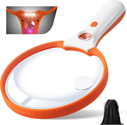Magnifying Glass with Triple Zoom and UV Light, LED Illuminated 5.5in Lens