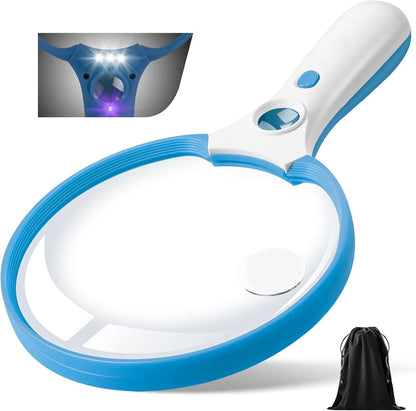 Magnifying Glass with Triple Zoom and UV Light, LED Illuminated 5.5in Lens