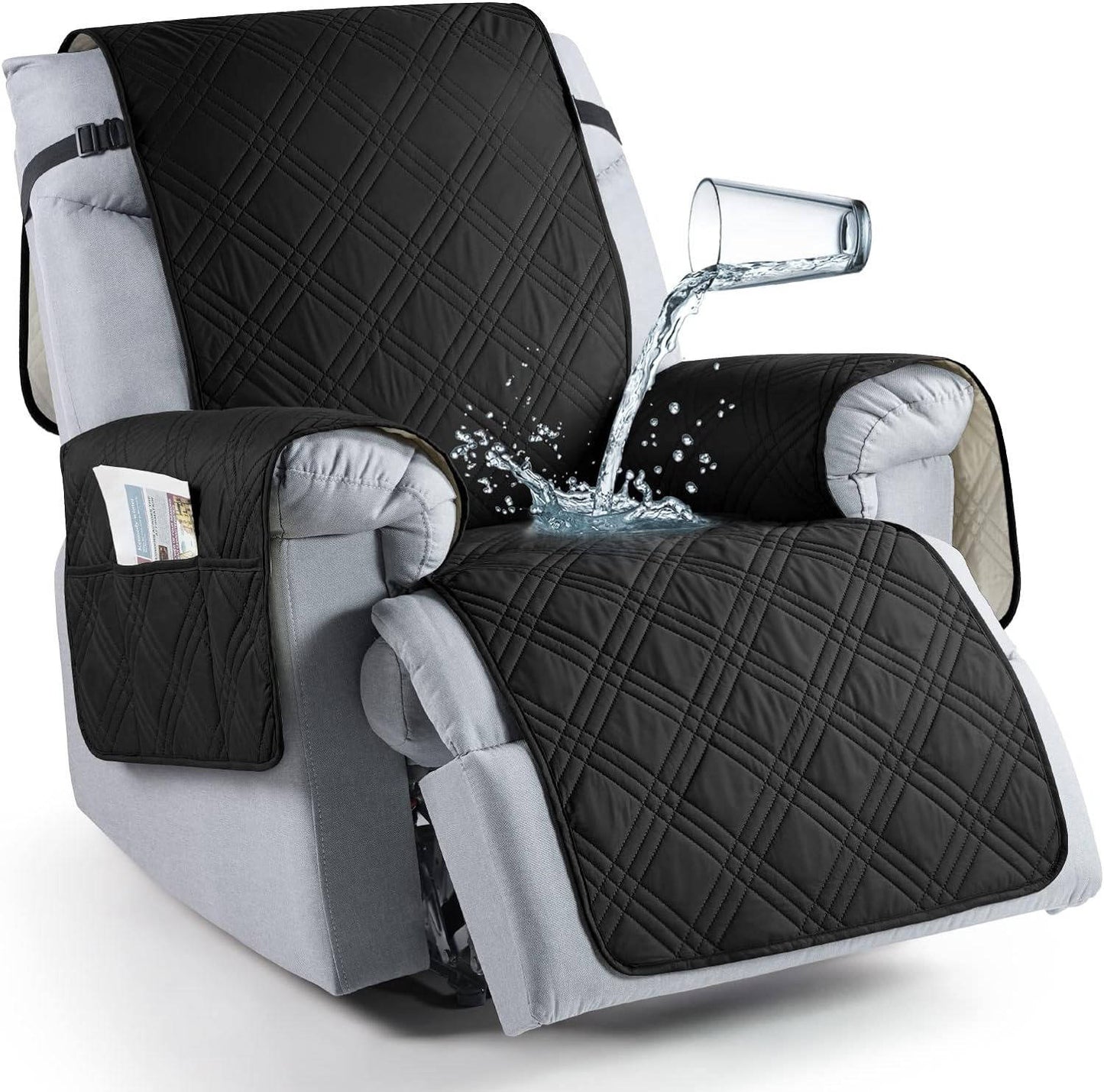 Microfiber Recliner Cover with Waterproof Protection and Pet Hair Release, Adjustable Straps
