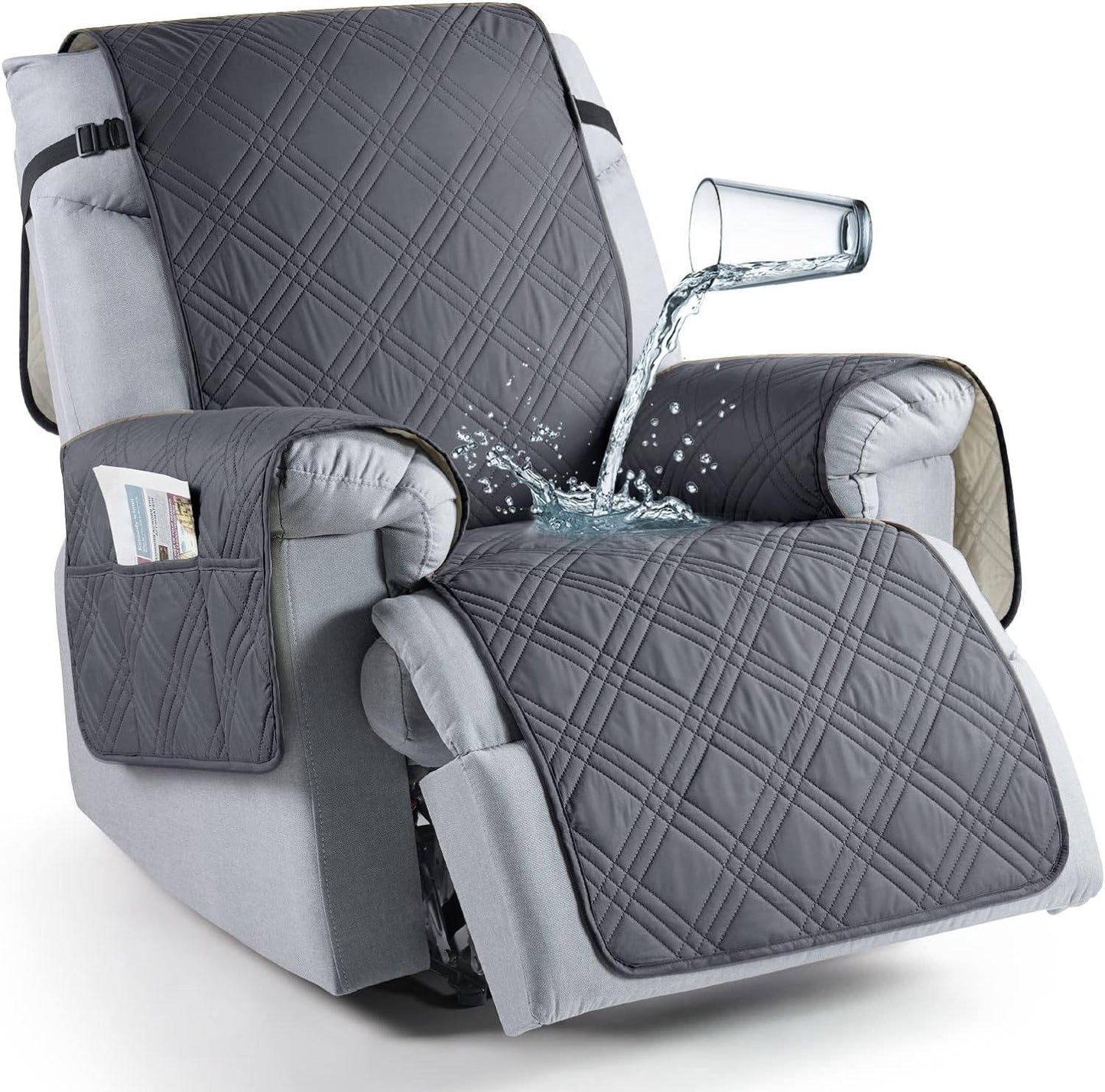Microfiber Recliner Cover with Waterproof Protection and Pet Hair Release, Adjustable Straps