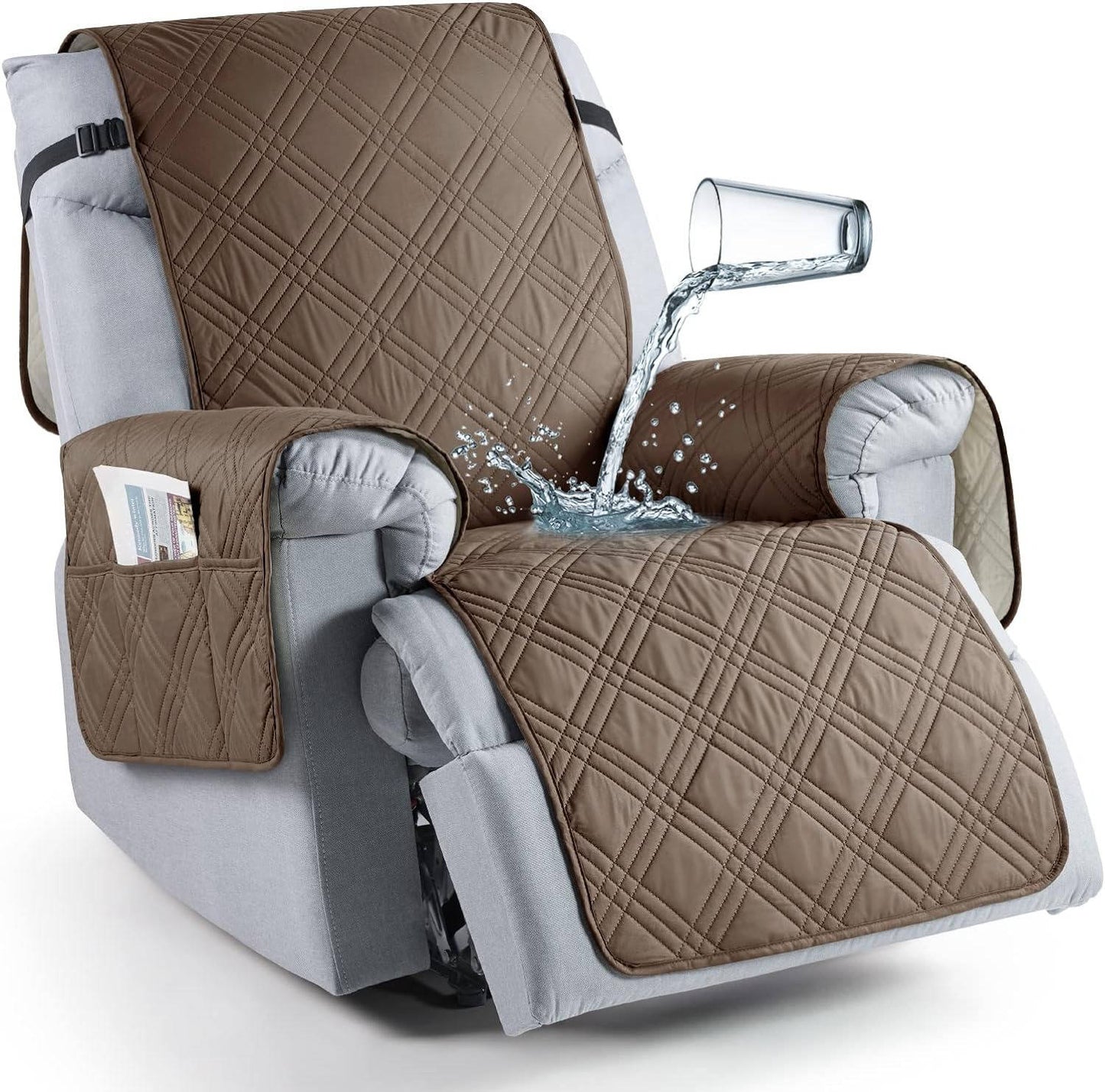 Microfiber Recliner Cover with Waterproof Protection and Pet Hair Release, Adjustable Straps