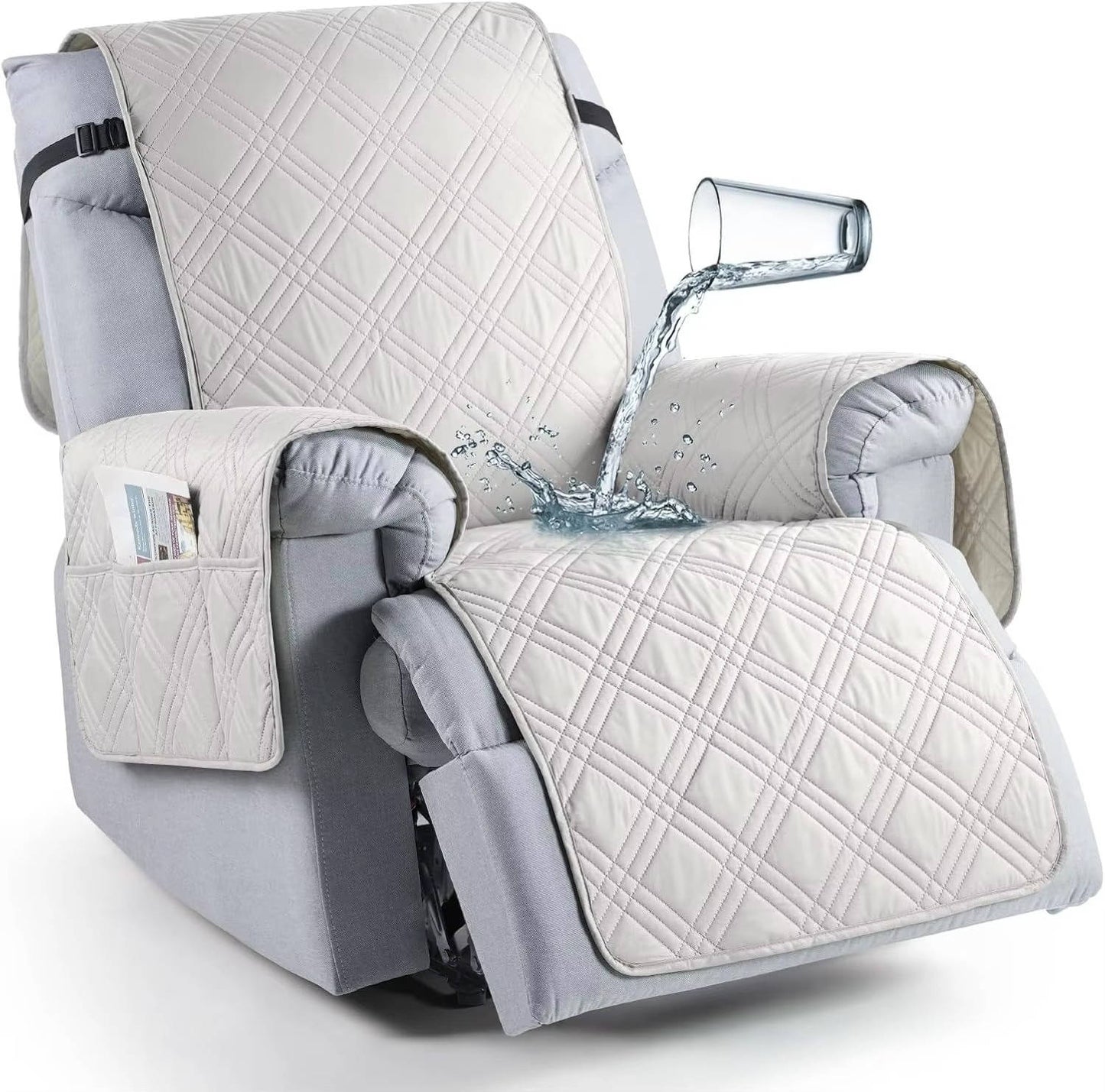 Microfiber Recliner Cover with Waterproof Protection and Pet Hair Release, Adjustable Straps
