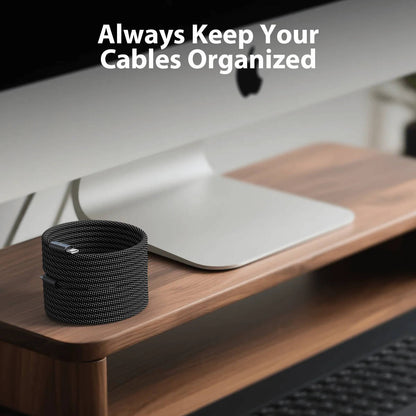 Automatic Magnetic Coiling Charging Cable with Braided Protection and Dual Connector