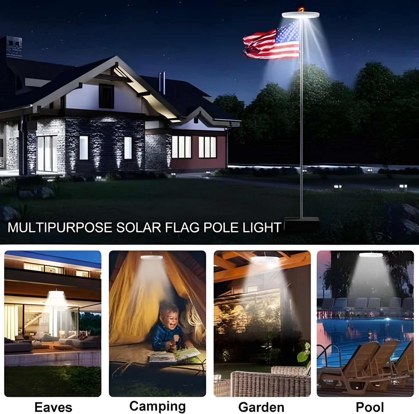 Solar Flagpole Light with 26 LED and Automatic Dusk to Dawn Sensor, IP67 Weatherproof