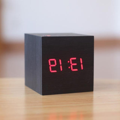 Digital Wood Clock with Luminous Display and Minimalist Design