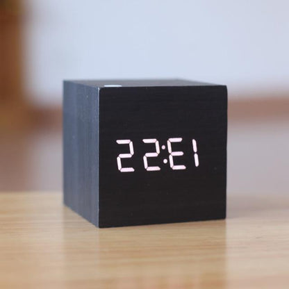 Digital Wood Clock with Luminous Display and Minimalist Design