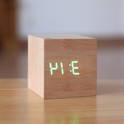 Digital Wood Clock with Luminous Display and Minimalist Design