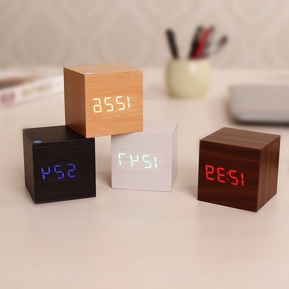 Digital Wood Clock with Luminous Display and Minimalist Design