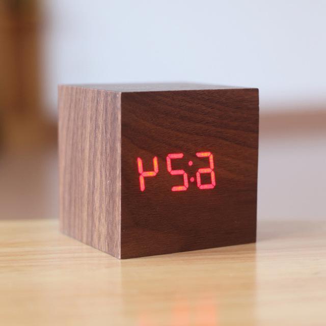 Digital Wood Clock with Luminous Display and Minimalist Design