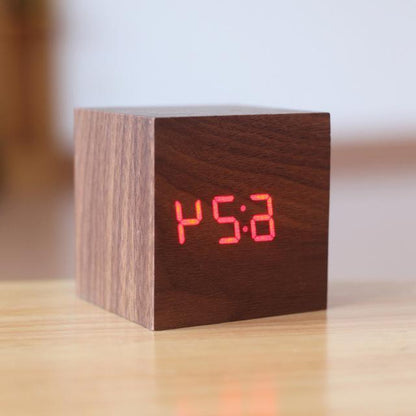Digital Wood Clock with Luminous Display and Minimalist Design