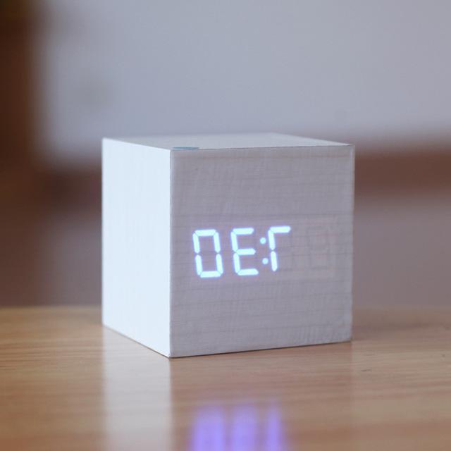 Digital Wood Clock with Luminous Display and Minimalist Design