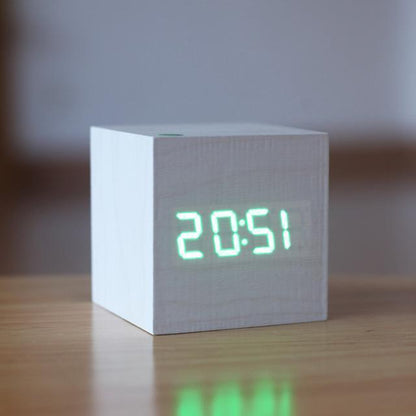 Digital Wood Clock with Luminous Display and Minimalist Design