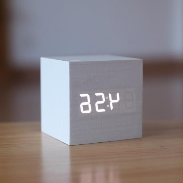 Digital Wood Clock with Luminous Display and Minimalist Design