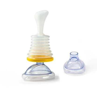 Airway Obstruction Removal Tool with Spring Loaded Plunger and Airtight Mask Seal