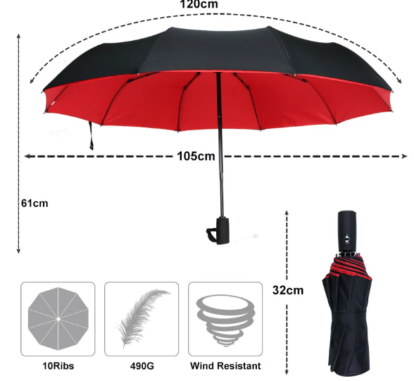 Compact Windproof Umbrella with Reinforced Fiberglass Frame and Quick-Dry Canopy