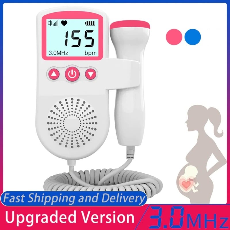Portable Fetal Doppler with 3MHz Ultrasound Probe and Backlit LCD Display
