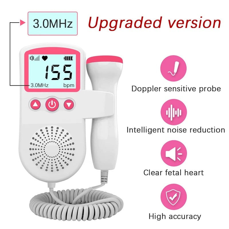 Portable Fetal Doppler with 3MHz Ultrasound Probe and Backlit LCD Display