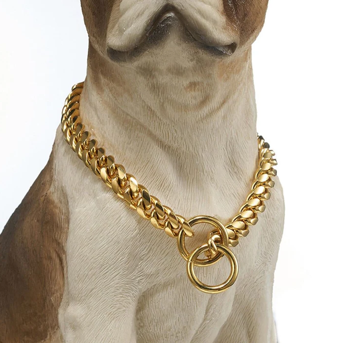 Steel Chain Collar for Dogs with Solid Links and Polished Finish, Heavy Duty