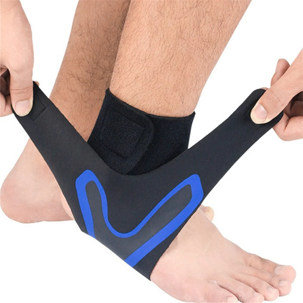 Ankle Support Sleeve with Adjustable Compression Wrap and Neoprene Construction
