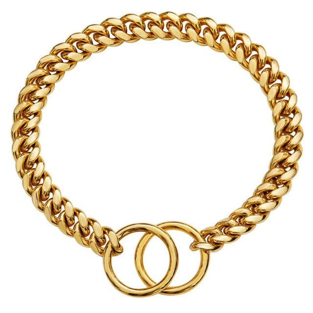 Steel Chain Collar for Dogs with Solid Links and Polished Finish, Heavy Duty