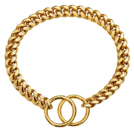 Steel Chain Collar for Dogs with Solid Links and Polished Finish, Heavy Duty