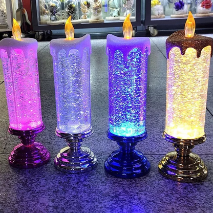 Color Changing LED Candle with Rotating Glitter and Warm Flicker, USB or Battery Power