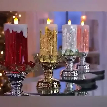 Color Changing LED Candle with Rotating Glitter and Warm Flicker, USB or Battery Power