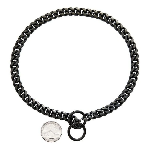 Steel Chain Collar for Dogs with Solid Links and Polished Finish, Heavy Duty