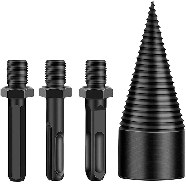 Wood Splitting Drill Bit with U-Shaped Thread Design and Three Handle Adapters