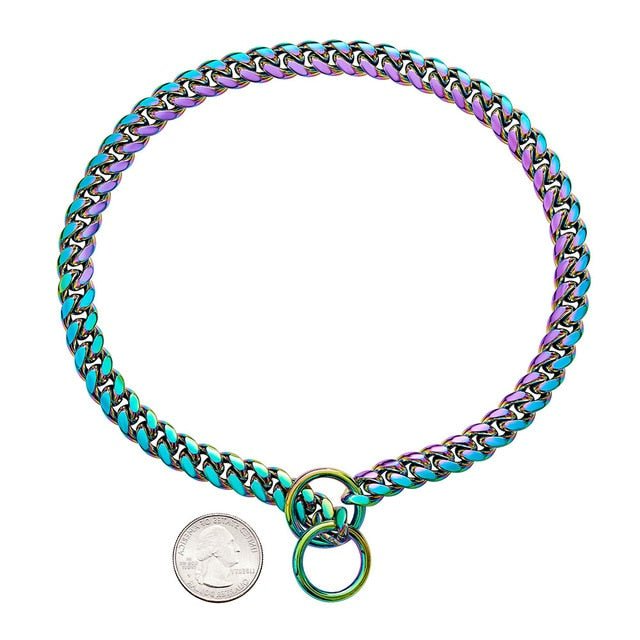 Steel Chain Collar for Dogs with Solid Links and Polished Finish, Heavy Duty