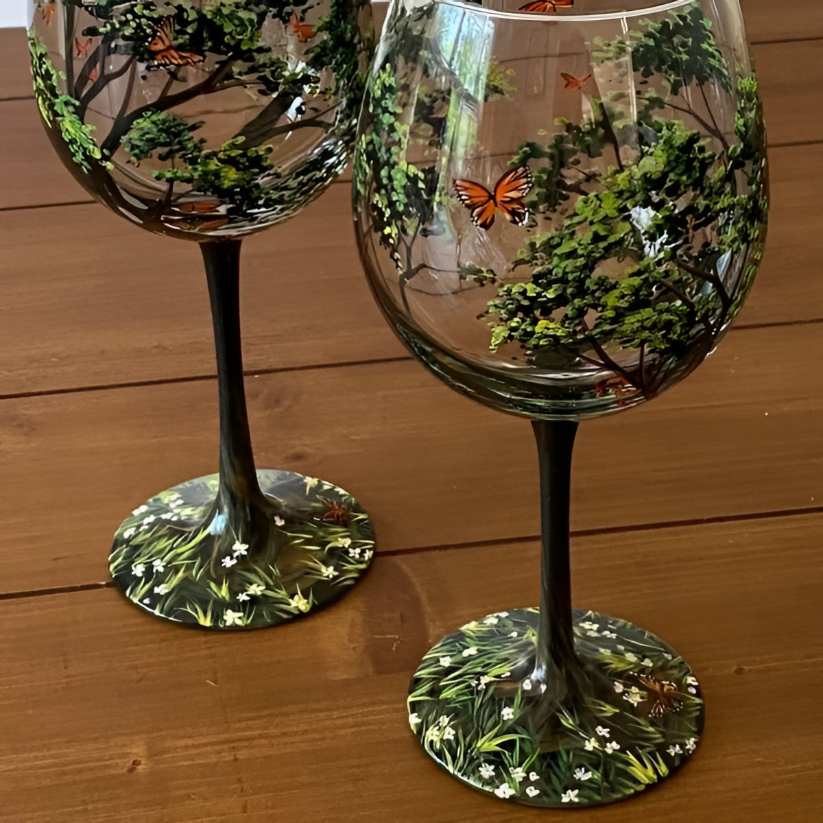 Hand Painted Seasonal Tree Wine Glass with 12oz Capacity, Dishwasher Safe