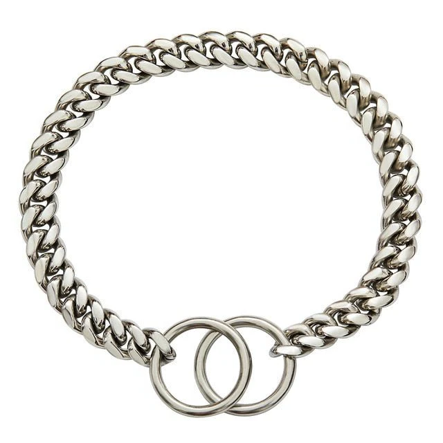 Steel Chain Collar for Dogs with Solid Links and Polished Finish, Heavy Duty