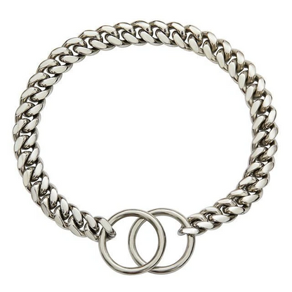 Steel Chain Collar for Dogs with Solid Links and Polished Finish, Heavy Duty